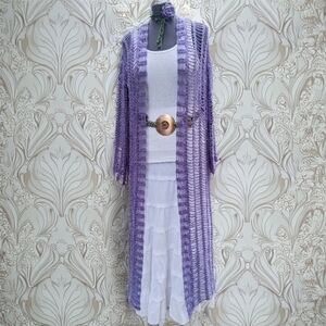 Purple Mesh Long Crochet Boho Sweater NWT M/L